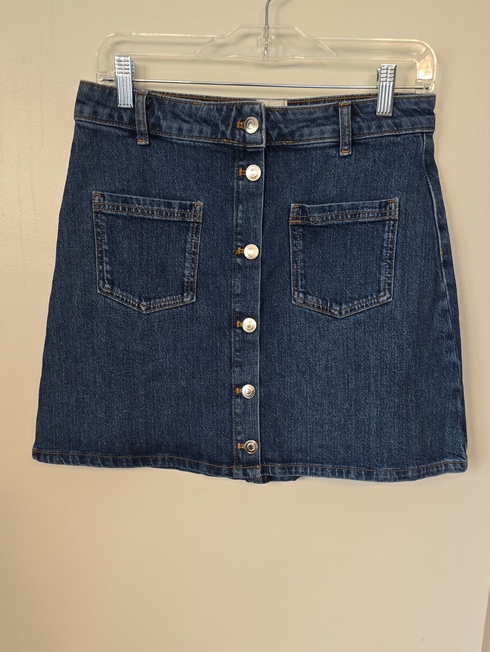 Maeve Button-Front Dark Blue Denim Mini Skirt